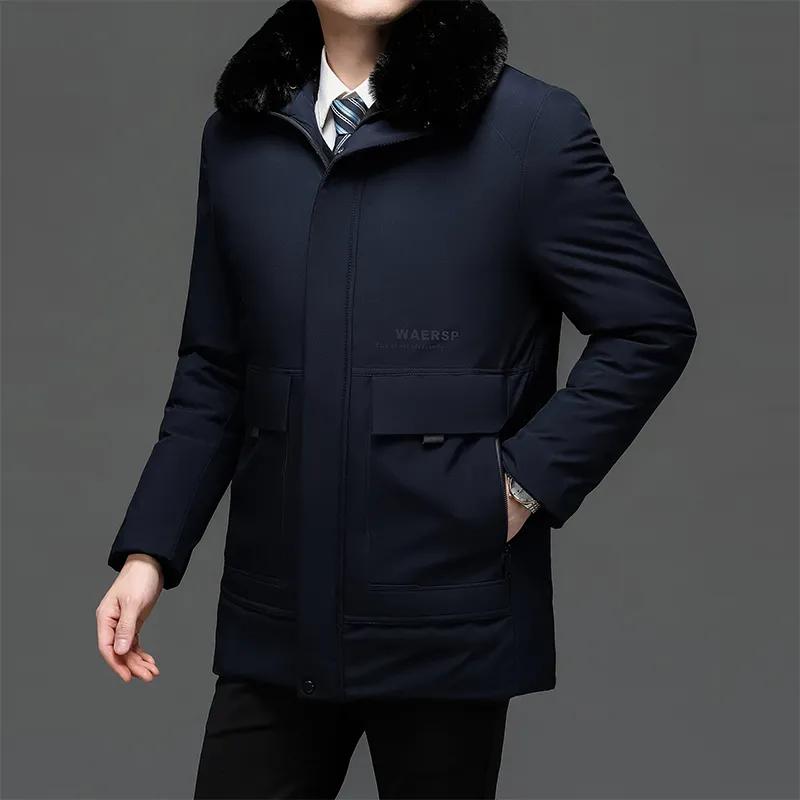 겨울 스트리트웨어 하라주쿠 따뜻한 남성 겨울 코트, 단색 캐주얼 파카, 모피 칼라 패션, 오버사이즈 겨울 패션 재킷